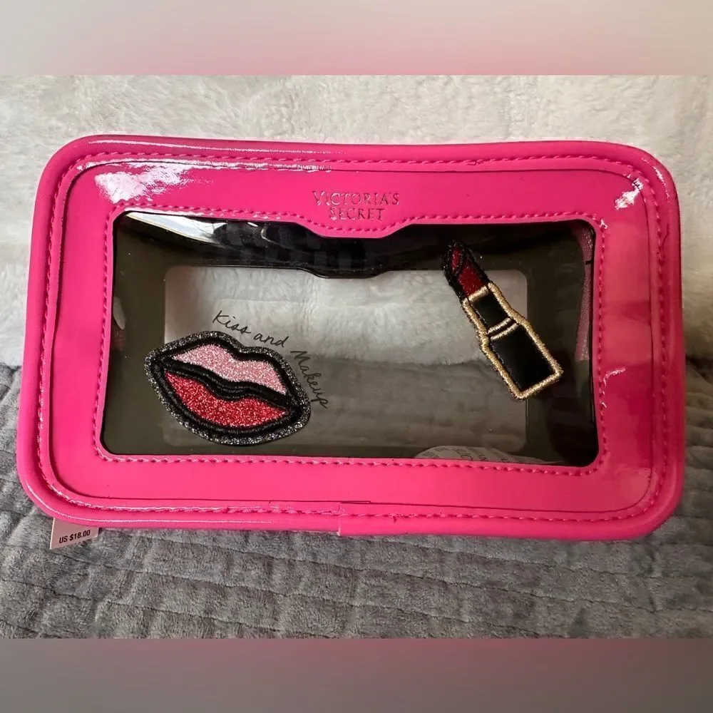 Victoria's Secret Cosmetic Case Clear Pink Patches Beauty Travel Makeup …